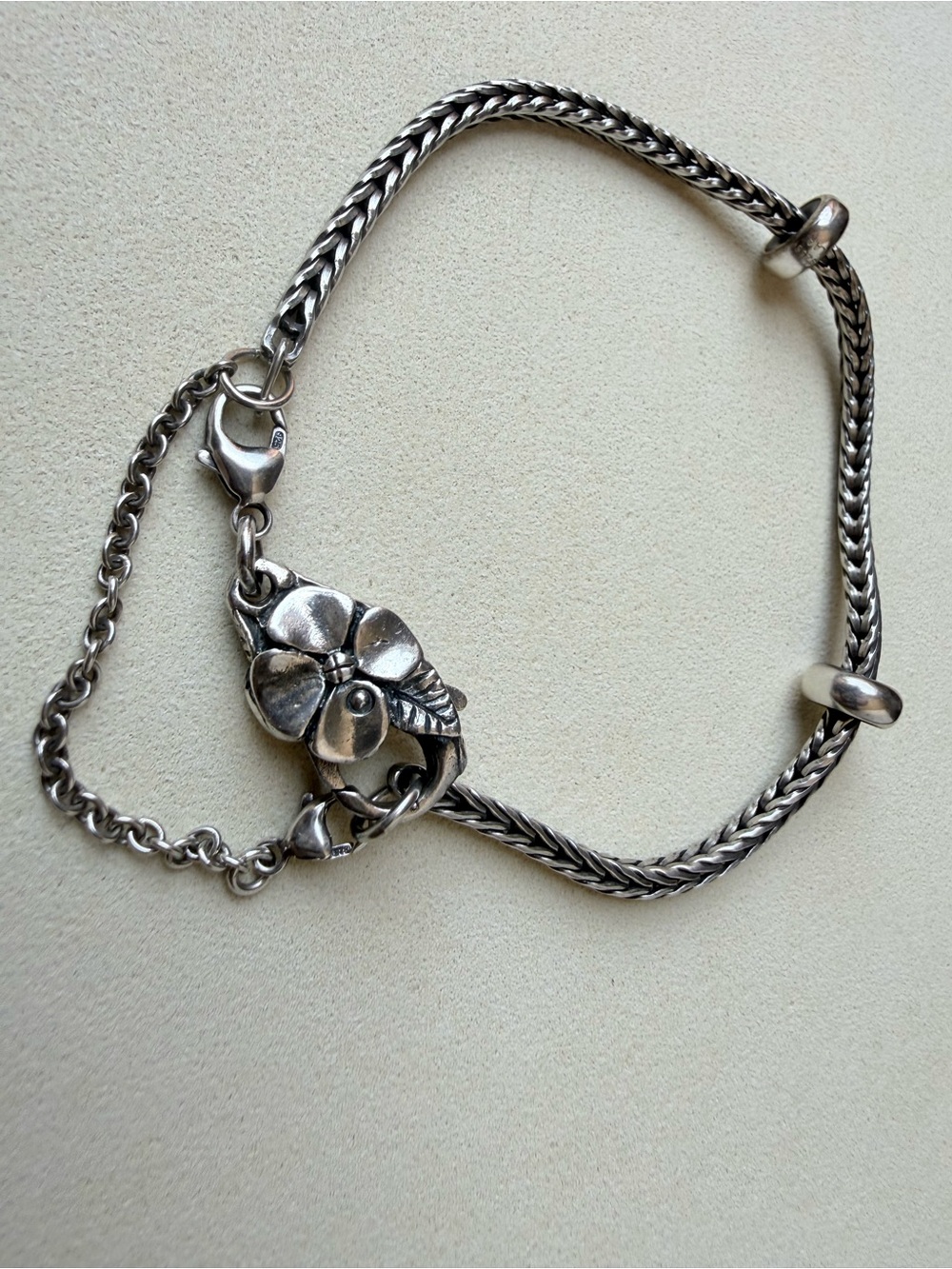 Trollbeads Sterling Silver Bracelet Starter Set | Flower Clasp | Safety Chain |